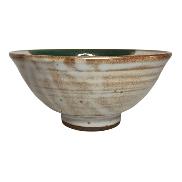 Studio Pottery Bowl Cream Green Blue Tan Signed Harris Ramen Rice Noodle Bowl - Picture 3 of 16